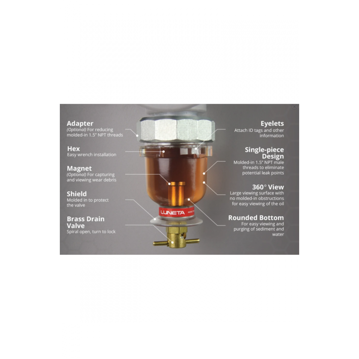 1 fl.oz. BS&W Bowl, 1" NPT male threads, Magentic drain valve 1 fl.oz. BS&W Bowl, 1" NPT male threads, Magentic drain valve